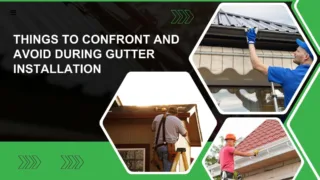Multiple images of workers installing gutters with text about challenges and tips for proper gutter installation.