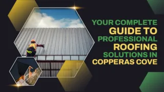 Roofer working on a metal roof under a blue sky, promoting professional roofing solutions in Copperas Cove