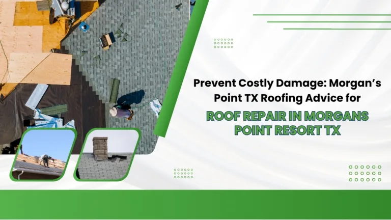 Roof repair work in progress at Morgan’s Point Resort, TX.