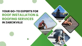 Roof installation and repair services in Zabcikville with workers on rooftops.