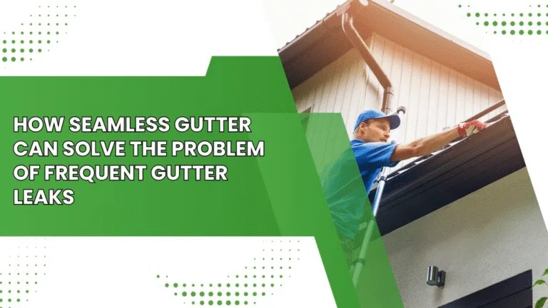 Worker fixing seamless gutter on house roof to prevent leaks