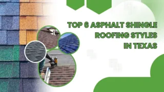 Colorful asphalt shingle roofing styles displayed with close-up textures and installation images, showcasing different shingle types commonly used on Texas homes.