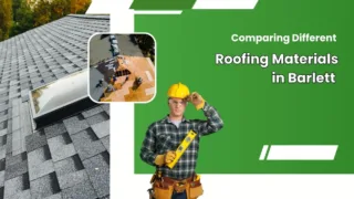 Comparing different roofing materials in Bartlett including asphalt shingles and roof installation work by professional roofing contractor