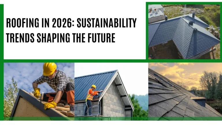 Roofing in 2026 showing sustainable metal roofing installation and eco-friendly shingle trends shaping the future
