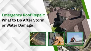 Emergency roof repair after storm or water damage with residential roof inspection and repair work