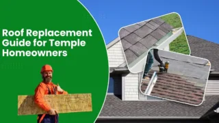 Roof replacement guide for Temple homeowners showing professional roofing contractor installing asphalt shingles on residential roof.