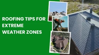 Roofing professionals installing and inspecting durable residential roofs designed to withstand extreme weather conditions like storms, heat, and heavy rain.
