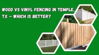 Wood vs vinyl fencing comparison in Temple, TX featuring wooden and white vinyl privacy fences