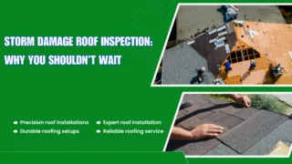 Storm damage roof inspection in Temple TX showing roof repair and shingle installation by expert roofers