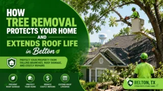 Tree removal service protecting residential roof and property in Belton Texas