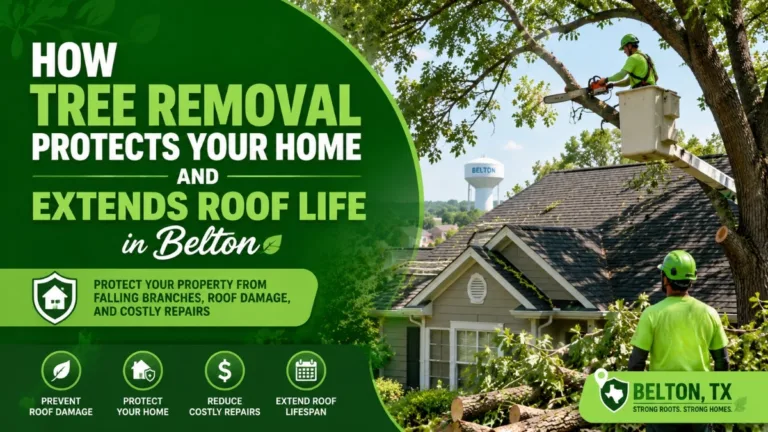 Tree removal service protecting residential roof and property in Belton Texas