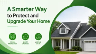 Modern green banner design showing a house with a clean and professional home improvement theme