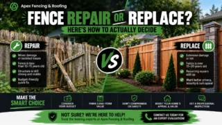Damaged fence showing the difference between repair and replacement options