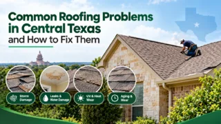 Roofing contractor inspecting an asphalt shingle roof on a Texas home, illustrating common roofing problems.