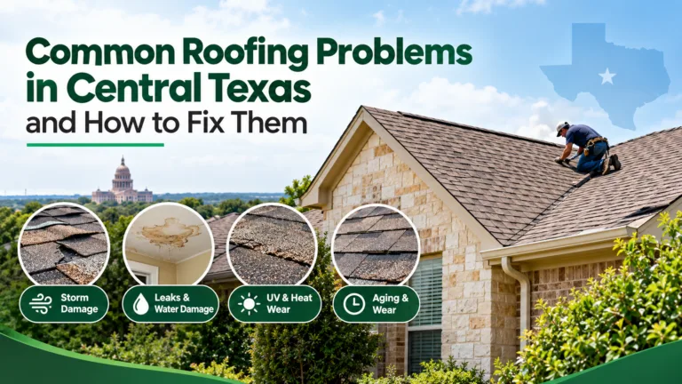 Roofing contractor inspecting an asphalt shingle roof on a Texas home, illustrating common roofing problems.