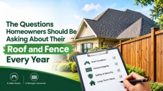 Texas homeowner reviewing roof and fence maintenance questions for annual home inspection