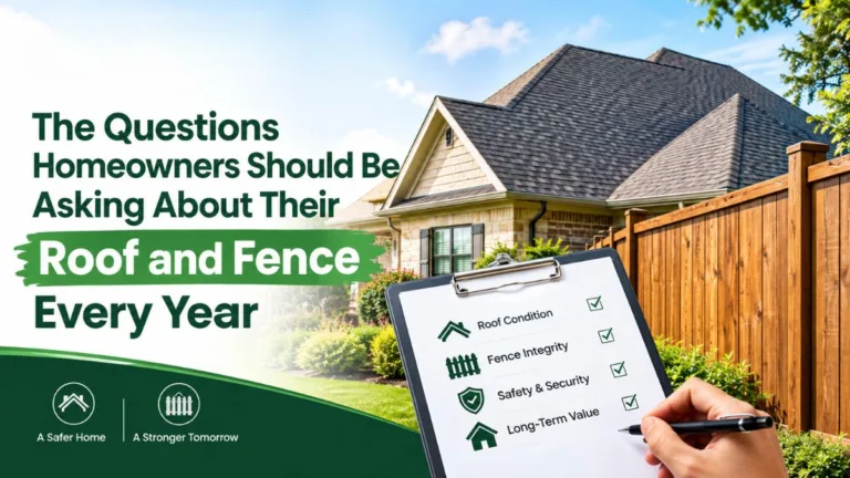 Texas homeowner reviewing roof and fence maintenance questions for annual home inspection