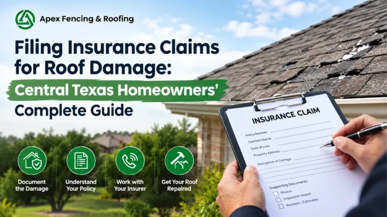 Filing Insurance Claims for Roof Damage: Central Texas Homeowners' Complete Guide blog thumbnail showing residential roofing and fencing.