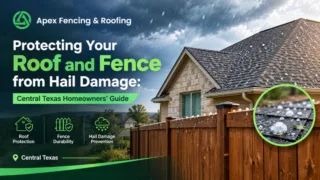 Hail damage on residential roof showing dents and missing shingles after Central Texas storm
