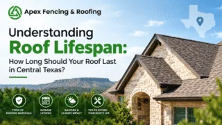 Aging residential roof showing deteriorated shingles and weathering in Central Texas climate