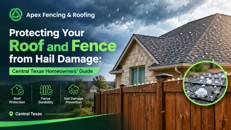 Hail damage on residential roof showing dents and missing shingles after Central Texas storm