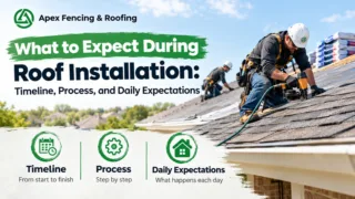 What to Expect During Roof Installation: Timeline, Process, and Daily Expectations guide featured graphic showing a home with new roofing.