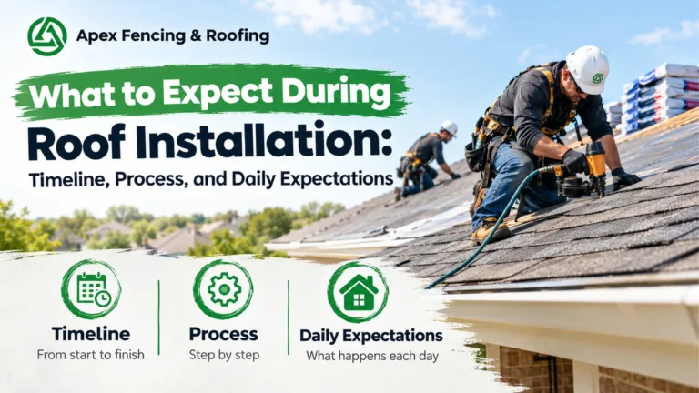 What to Expect During Roof Installation: Timeline, Process, and Daily Expectations guide featured graphic showing a home with new roofing.